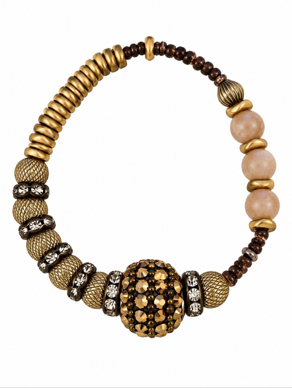 Gold and Bronze Metal & Glass Beaded Stretch Bracelet